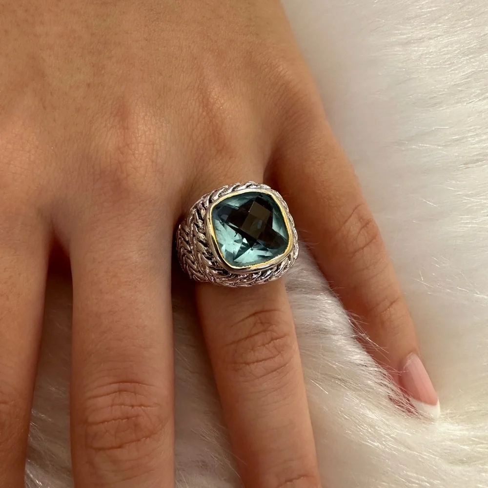 18k GF Blue agua marine Gemstone Ring